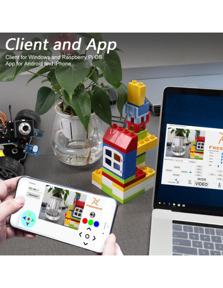 Kit Coche Inteligente Freenove para Raspberry Pi 5/4B/3B+ - Modo Video/Radar