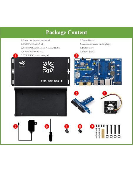 Kit Compute Module 5 Wonrabai con Placa IO y PoE, Ventilador
