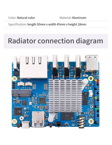 Disipador de Aluminio Orange Pi 5 Plus 50mm x 46mm x 12.6mm