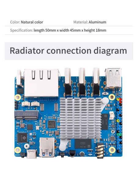 Disipador de Aluminio Orange Pi 5 Plus 50mm x 46mm x 12.6mm
