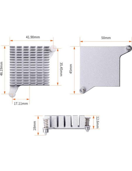 Disipador de Aluminio Orange Pi 5 Plus 50mm x 46mm x 12.6mm