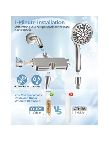 Cabezal de Ducha Filtrado MakeFit con Manguera 200 cm 10 Modos