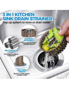 Colador de desagüe de fregadero zaa 3 en 1 acero inoxidable 8.89 cm 2