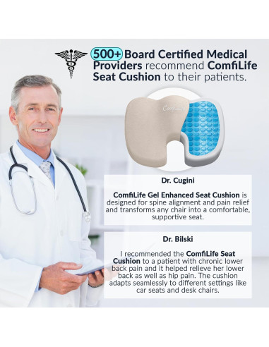 Almohadilla de Asiento ComfiLife Gel Espuma Memoria Beige 44.5x34.8cm