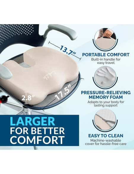 Almohadilla de Asiento ComfiLife Gel Espuma Memoria Beige 44.5x34.8cm