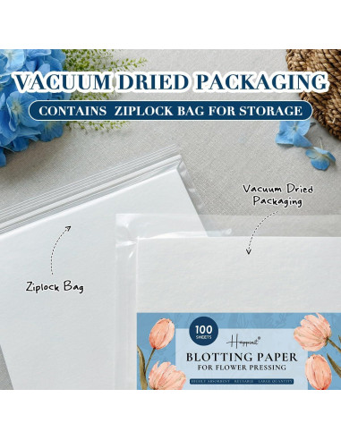 Papel Absorbente para Prensado de Flores Happinit 100 Hojas
