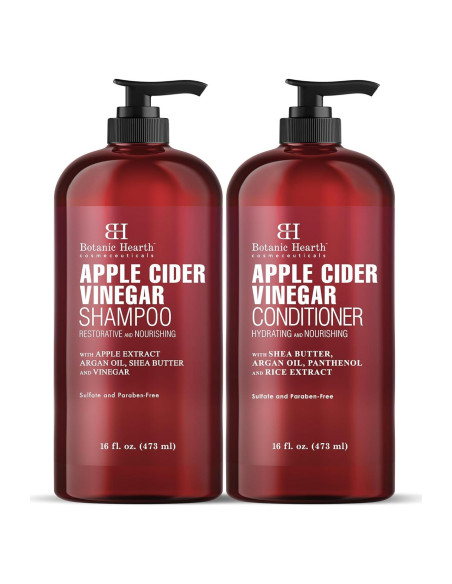 Juego de Champú y Acondicionador Botanic Hearth 473 ml - Vinagre de Manzana, Sin Sulfatos, Para Todo Tipo de Cabello
