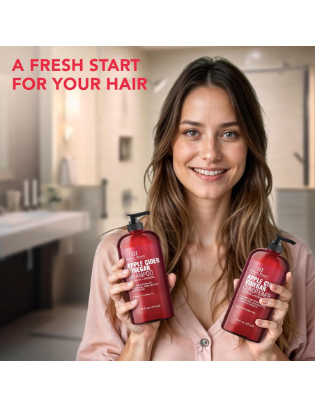 Juego de Champú y Acondicionador Botanic Hearth 473 ml - Vinagre de Manzana, Sin Sulfatos, Para Todo Tipo de Cabello