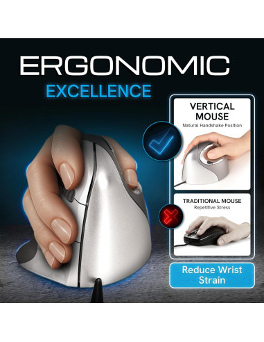 Ratón Vertical Evoluent VM4R Ergonómico con Cable USB 204g