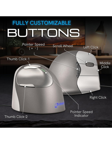 Ratón Vertical Evoluent VM4R Ergonómico con Cable USB 204g