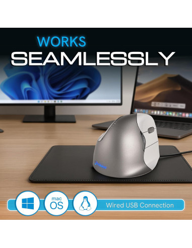 Ratón Vertical Evoluent VM4R Ergonómico con Cable USB 204g