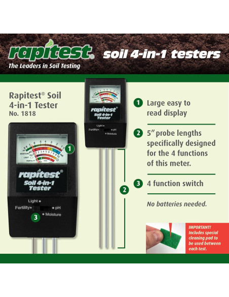 Medidor 4-en-1 Luster Leaf 1818 pH Humedad Luz Suelo