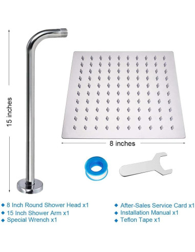 Cabezal de Ducha Cuadrado NearMoon 20.32 cm Acero Inoxidable Cromo