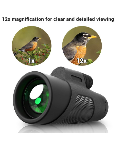 Telescopio Monocular 12x42 AMITHER Compacto HD para Aves
