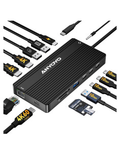 Estación de Acoplamiento USB C Doble Monitor ANYOYO 14 en 1 4K