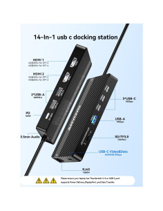 Estación de Acoplamiento USB C Doble Monitor ANYOYO 14 en 1 4K 2