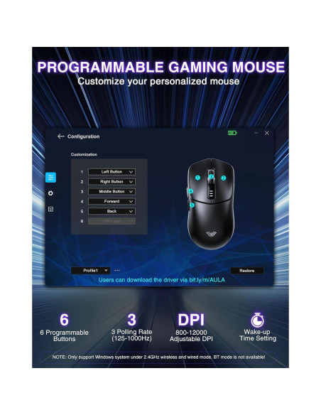 Ratón Gaming Inalámbrico AULA SC580 12000 DPI Ergonómico