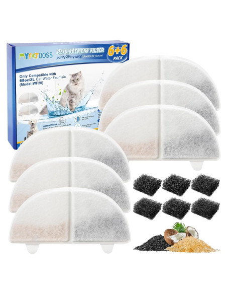 Filtro de Reemplazo para Fuente de Agua para Gatos MyfatBOSS WF20 - Paquete de 6