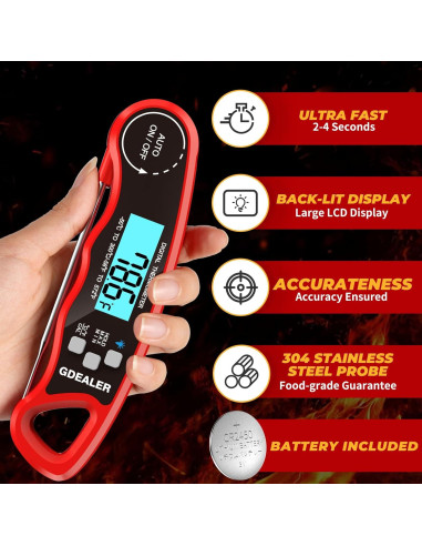 Termómetro Digital de Carne GDEALER Impermeable 300C Rápido
