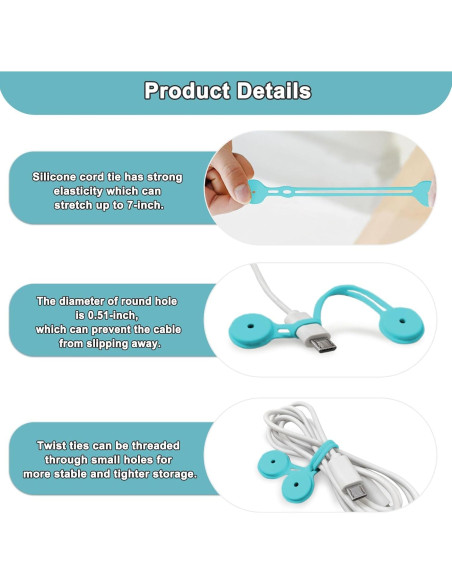 Correas Magnéticas de Silicona Xuuza para Organización de Cables - 10 Piezas Correas Magnéticas de Silicona Xuuza para Organización de Cables - 10 Piezas
