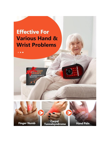 Guante de Terapia de Luz Roja HALIDODO Inalámbrico 5 Modos