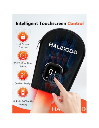 Guante de Terapia de Luz Roja HALIDODO Inalámbrico 5 Modos