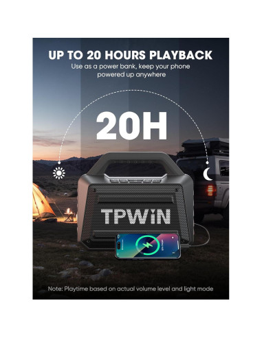 Altavoz Bluetooth TPWIN-S01 80W Portátil Impermeable 20H