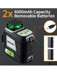Nivel Láser Firecore 3x360 Verde con Trípode y Baterías 2