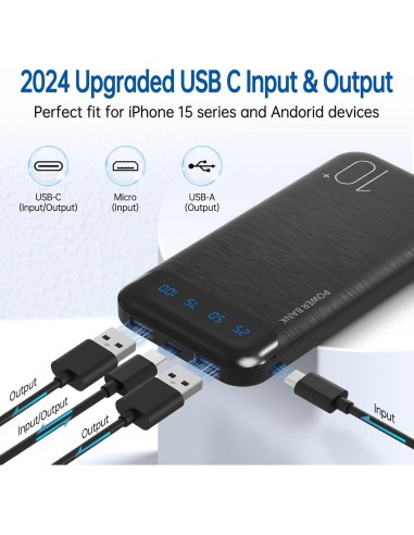 Cargador Portátil YOBON 10000mAh USB C 2 Salidas Rápidas