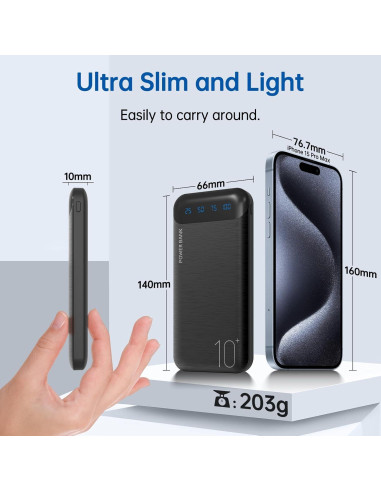 Cargador Portátil YOBON 10000mAh USB C 2 Salidas Rápidas