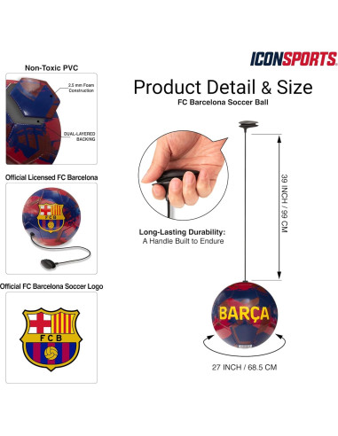 Balón de Fútbol Tamaño 5 Icon Sports FC Barcelona Azul