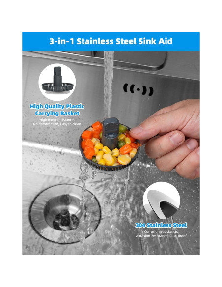 Colador y Tapón de Drenaje Hibbent Acero Inoxidable 3 en 1 8.9 cm