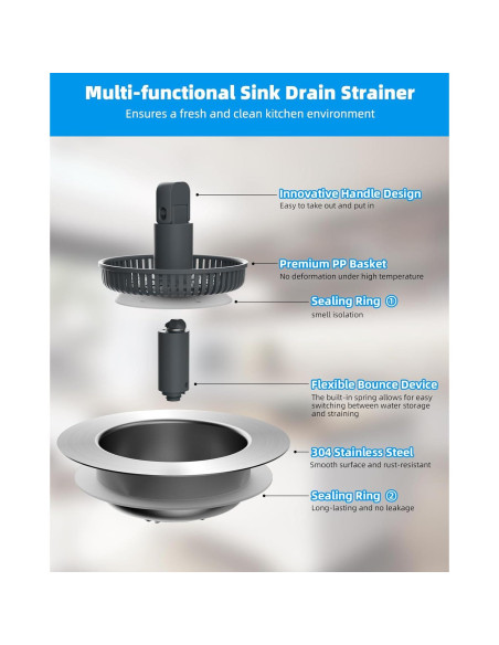 Colador y Tapón de Drenaje Hibbent Acero Inoxidable 3 en 1 8.9 cm