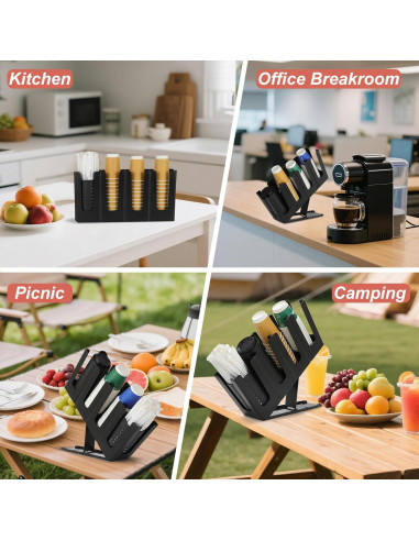 Dispensador de Tazas de Café RQF Negro con 4 Compartimentos