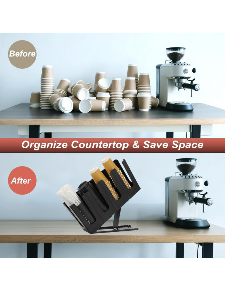 Dispensador de Tazas de Café RQF Negro con 4 Compartimentos