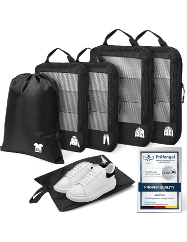 Juego de 6 Cubos de Compresión Samfolk para Viajes - Negro