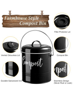 Contenedor de Compost de Cocina DAYYET 1.3 Galones Negro 2