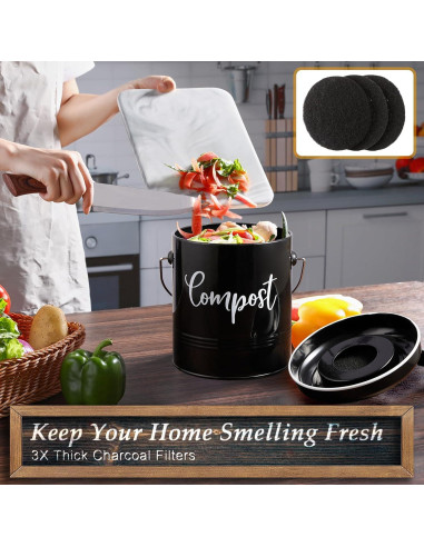 Contenedor de Compost de Cocina DAYYET 1.3 Galones Negro
