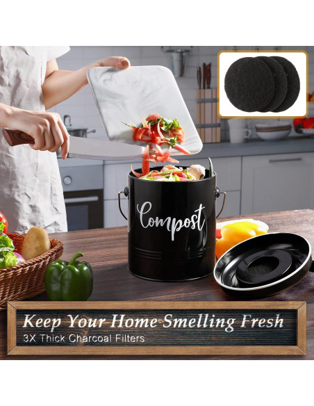 Contenedor de Compost de Cocina DAYYET 1.3 Galones Negro