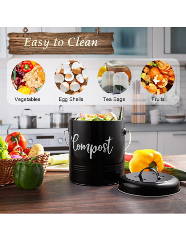 Contenedor de Compost de Cocina DAYYET 1.3 Galones Negro