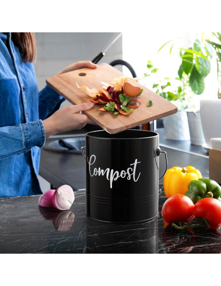 Contenedor de Compost de Cocina DAYYET 1.3 Galones Negro