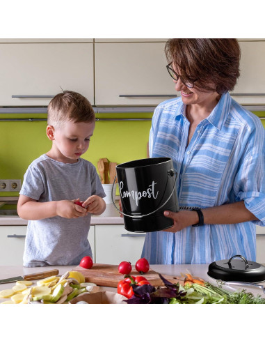 Contenedor de Compost de Cocina DAYYET 1.3 Galones Negro