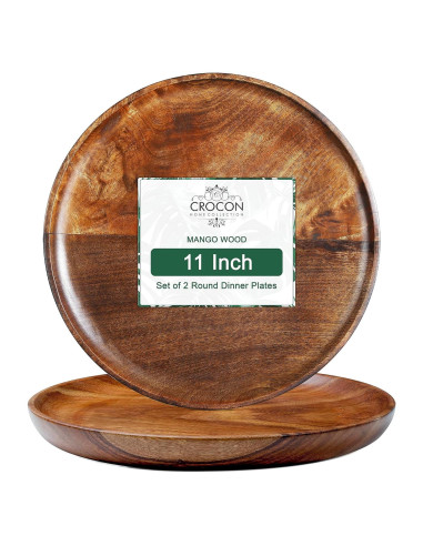Juego de 2 Platos Redondos de Madera de Mango Crocon 28 cm
