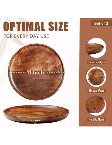 Juego de 2 Platos Redondos de Madera de Mango Crocon 28 cm