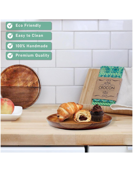 Juego de 2 Platos Redondos de Madera de Mango Crocon 28 cm