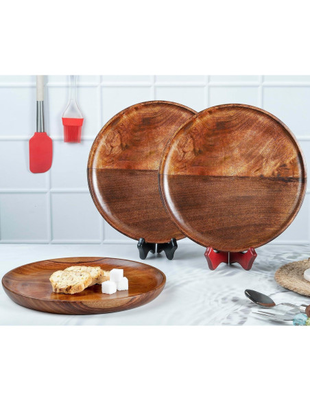 Juego de 2 Platos Redondos de Madera de Mango Crocon 28 cm
