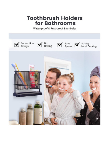 Soporte de Cepillos de Dientes KONE Negro Montado en Pared