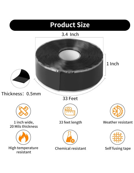 Cinta de Rescate Auto-Fusionante Copatocacy 2.54cm x 10.06m Negra Cinta de Rescate Auto-Fusionante Copatocacy 2.54cm x 10.06m Negra