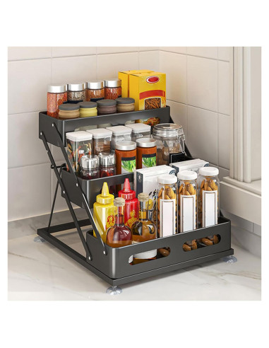 Organizador de Especias Plegable Ceetug 3 Niveles Negro
