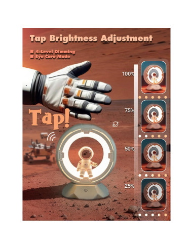 Luz Nocturna Astronauta ILLUMYN Rosa Recargable Táctil 9 Niveles